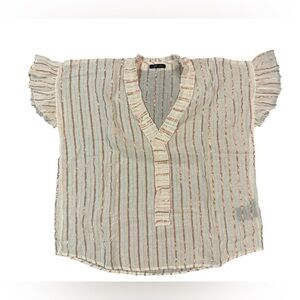 Stella Nova Metallic Pink/ Rose Gold Striped Ruffle Blouse, Sheer Size Medium